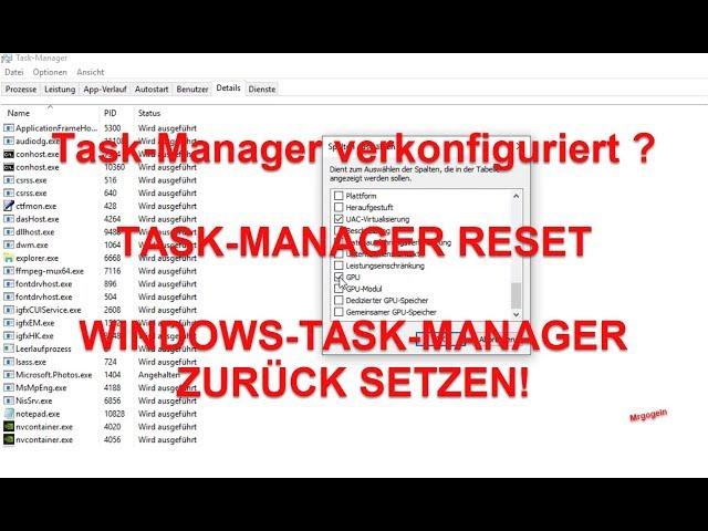 Windows 10: Task-Manager zurücksetzen. Reset