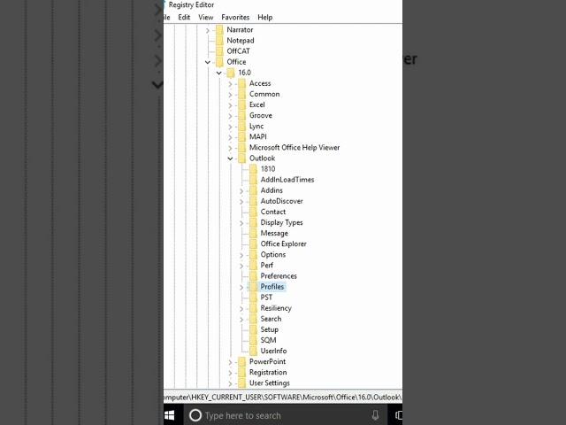 Delete Outlook Profile from registry