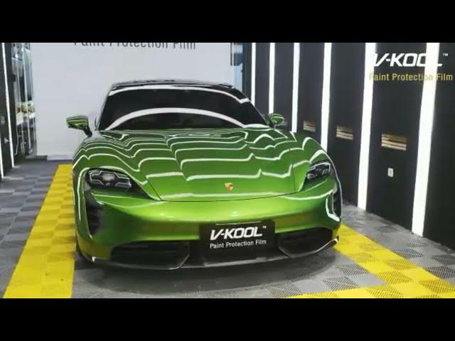 PORSCHE TAYCAN 4S in mamba green   |   full wrap V-kool PPF