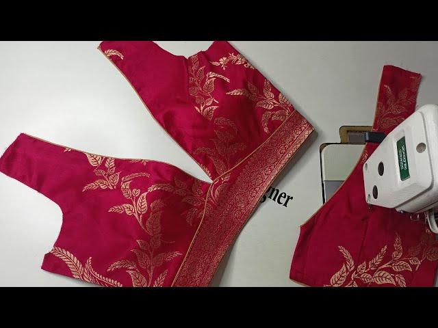 Deep Neck with Belt Blouse | V Neck Blouse Cutting and Stitching | Magenta Blouse | Deep V Neck