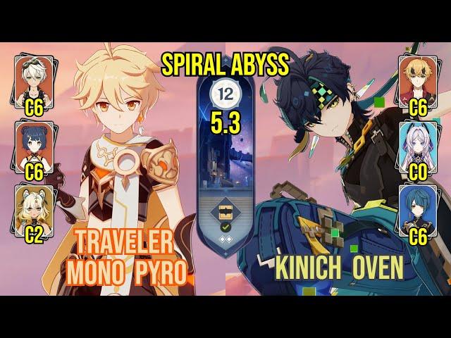 C4 Pyro Traveler Mono Pyro + C0 Kinich Oven | Spiral Abyss 5.3 | Genshin Impact