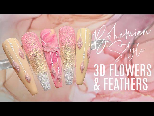 Boho Style 3D Flowers & Feathers