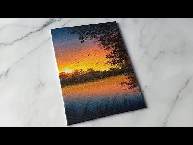 easy sunset painting idea / acrylic painting ideas for beginners ️