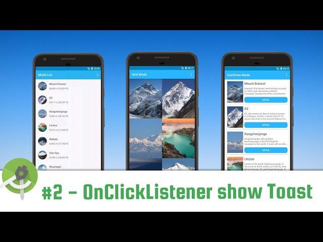 RecyclerView part 2 - Click Listener show Toast in RecyclerView - Android Studio Tutorial