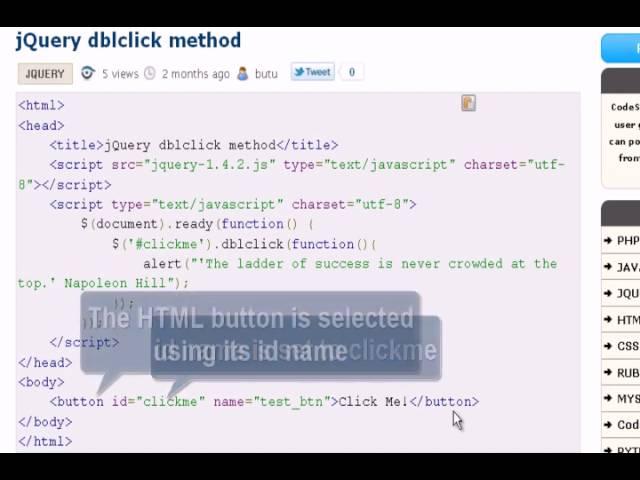 JQUERY Tutorial : jQuery dblclick method