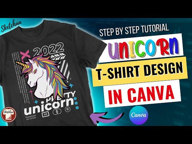 Canva t-shirt design tutorial | How to Make a Colorful Unicorn design for Redbubble