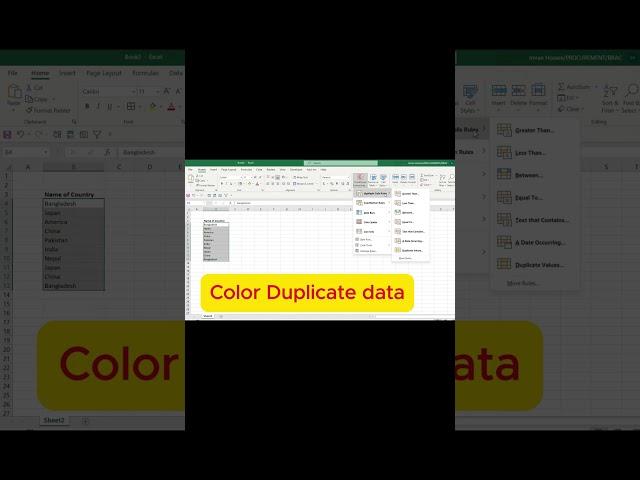 How to Highlight Duplicate values in Excel  #excelshorts #exceltips #exceltipsandtricks #exceltrick