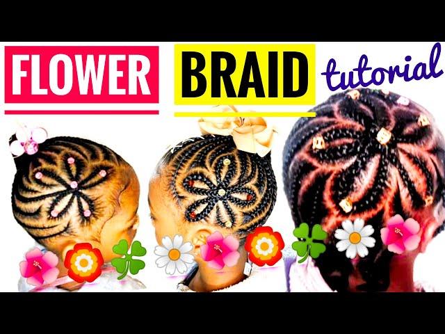 Flower braid tutorial for beginners || Little Black Girl Hairstyles. Braids design on 4c Hair.