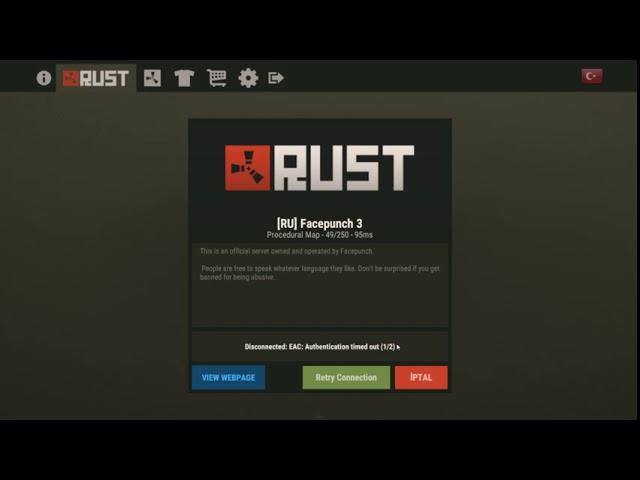 Rust authenication timed out 1/2 Hatası