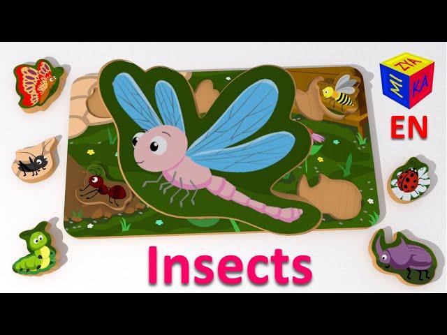 Learn insects for kids. Cartoons for babies and toddlers. Baby toys: puzzle with insects