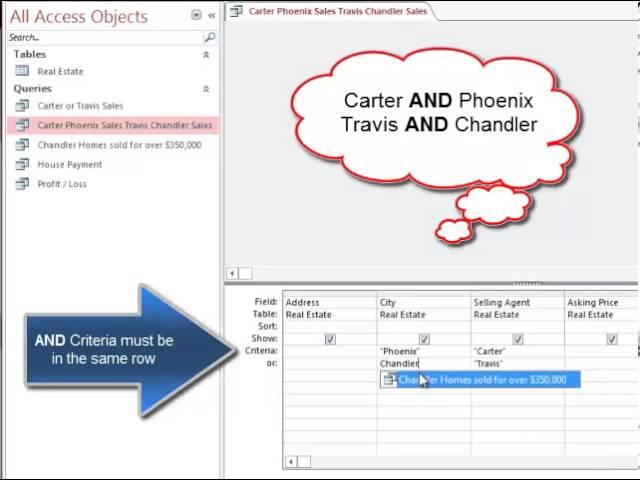 Access: Creating a Query using AND and OR Conditions/Operators