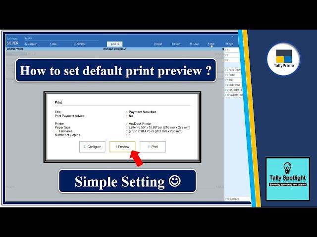 How to set default print preview before printing in Tally Prime | Print Configuration Print Preview