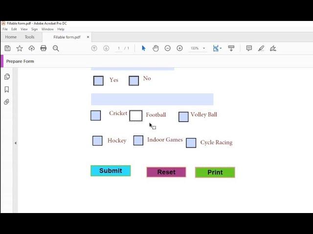 How to add Reset, Print and submit Buttons free in Adobe Acrobat Pro
