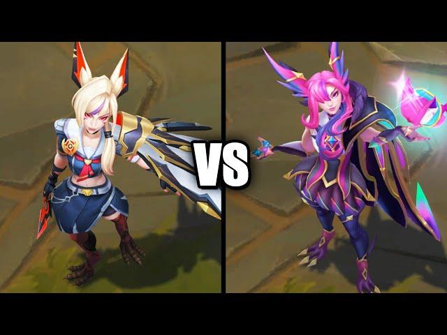 Battle Academia Xayah vs Star Guardian Xayah Legendary Skins Comparison (League of Legends)