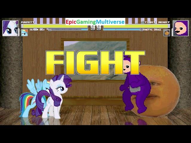 Rarity And Rainbow Dash VS Tinky-Winky And Annoying Orange In A MUGEN Match / Battle / Fight