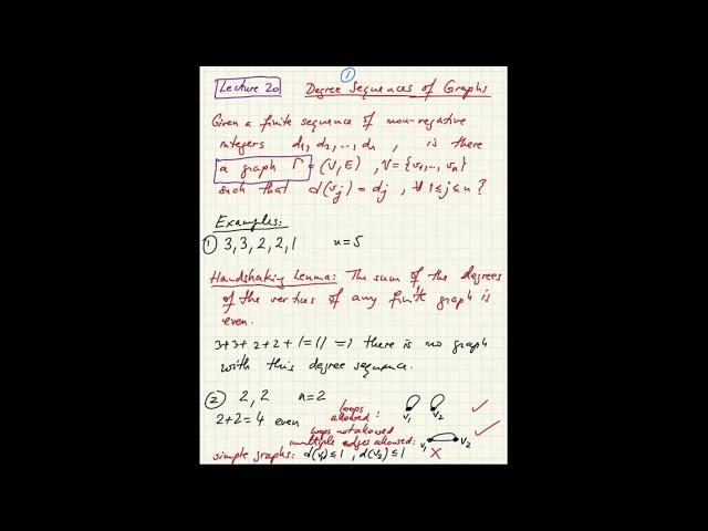 20 Combinatorics Intro: Degree sequences, graphic sequences, Havel-Hakimi theorem