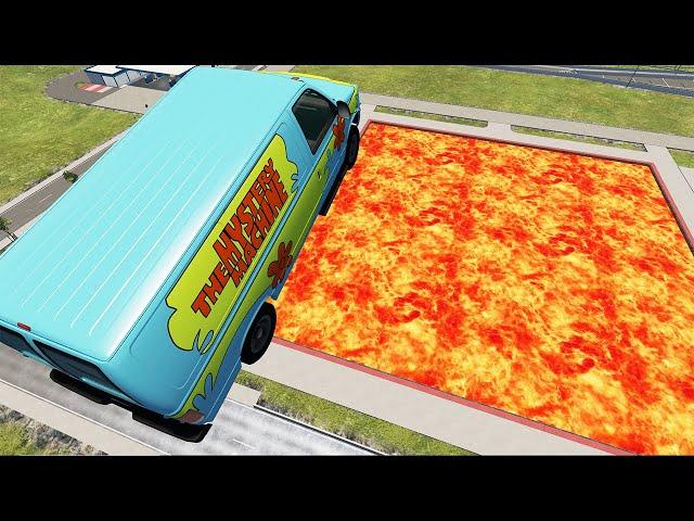 Cars vs Lava Pools Monster Truck, School Bus, Camionette #4 – BeamNG.Drive