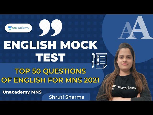 English Mock Test for MNS 2021 | Top 50 English Questions for MNS | Unacademy MNS | Shruti Sharma