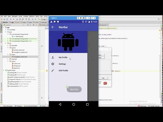 How to create a navigation bar in android studio