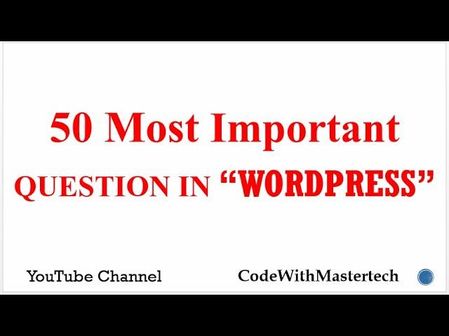 TOP 50 WORDPRESS MCQ'S QUESTIONS & ANSWERS || Hindi and English Language