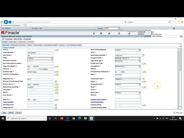 CIF Corporate in Finacle 10