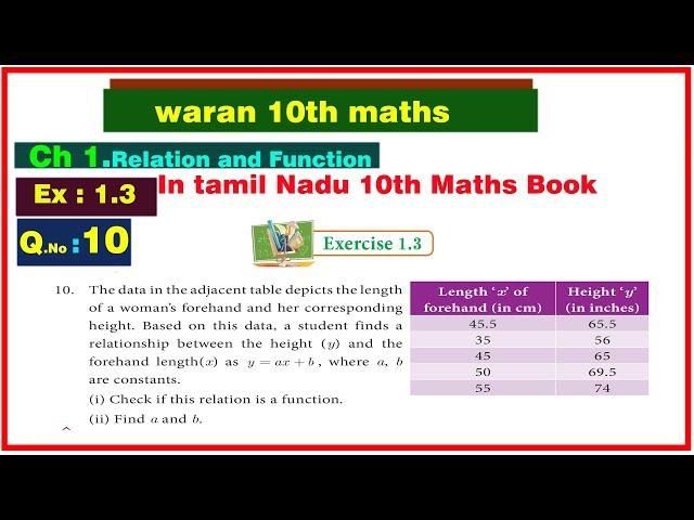 TN class 10 Maths Exercise 1.3 Q.No:10 in Ch 1. Relation and Functions -SCERT