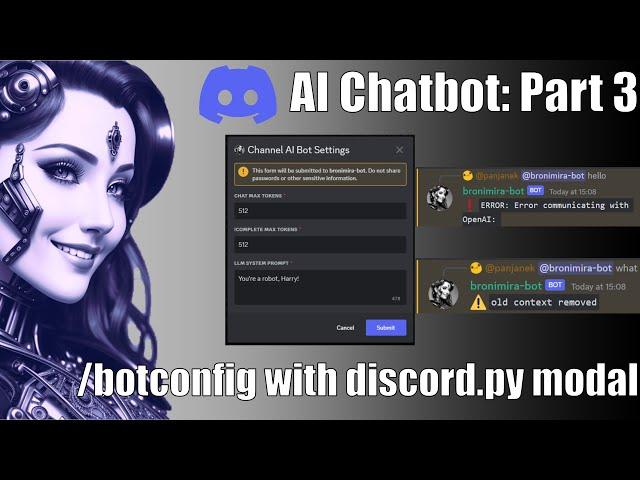 discord.py /slash command modal for LLM config, improved API error handling. AI Discord bot, part 3