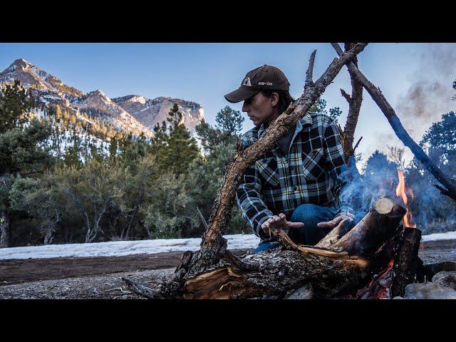 Solo Winter Truck Camping Below Freezing Overnight - Bushcraft Campfire Cooking