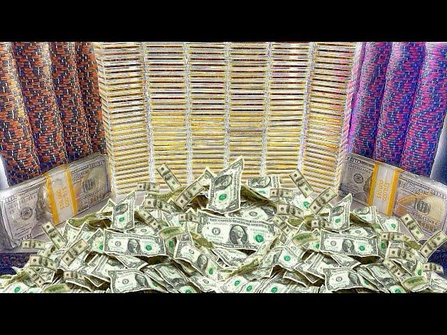 WORLD’S LARGEST GOLDEN WALL CRASHES DOWN! HIGH RISK COIN PUSHER MEGA MONEY CASINO JACKPOT!