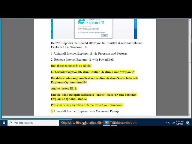 Uninstall & reinstall Internet Explorer 11 in Windows 10