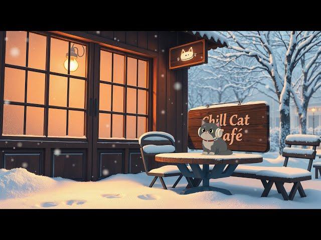 White ChristmasCoffee JazzSnowy Night️Cozy Vibes/Cat LoFi Study Music/Relaxing at Chill Cat Café