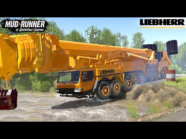 Spintires: MudRunner - LIEBHERR LTM  Giant Mobile Crane Driving Through Road Collapse