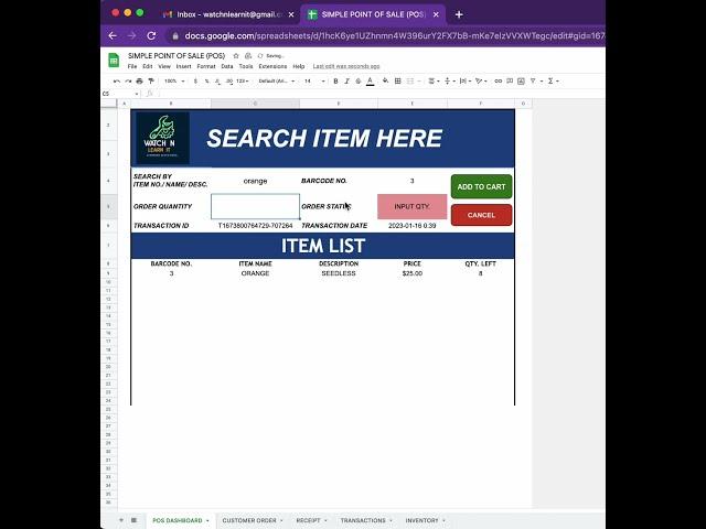 GOOGLE SHEET - Point of Sale