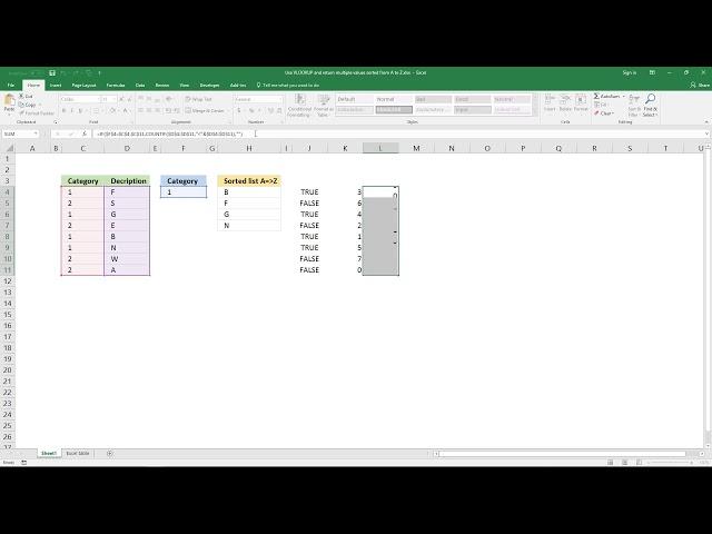 Use VLOOKUP and return multiple values sorted from A to Z