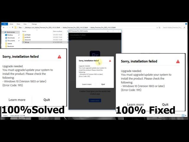 How to fix: Sorry, installation failed-(Error Code:195). All Adobe Premiere. English, 2023