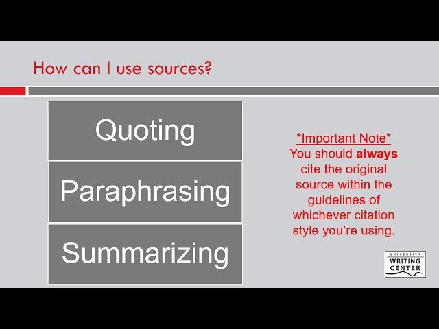 Writing with Sources: Quoting, Paraphrasing and Summarizing