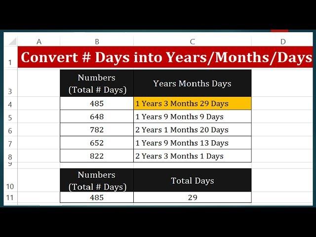 How to Convert Days into Years Months and Days in Excel 2013