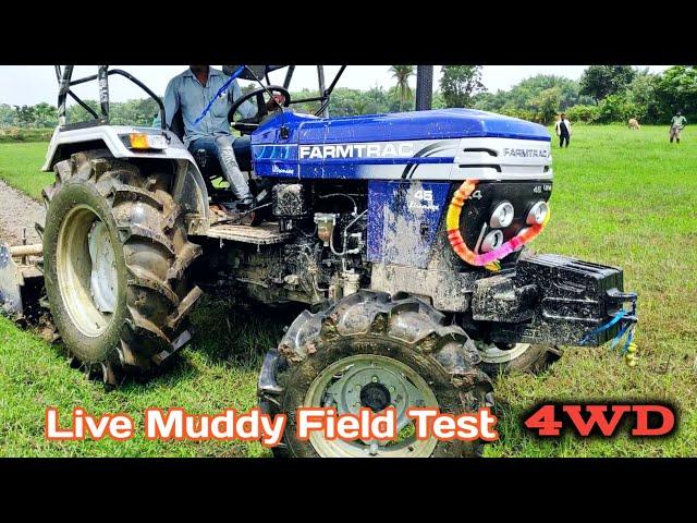 New Farmtrac 45 Ultramaxx 4WD tractor ki Live muddy field test with 6ft Rotavator || Tractor Help