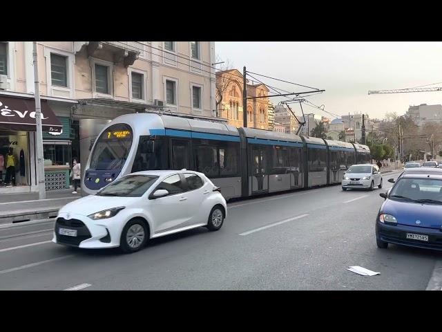 Athens Line 7 tram at AGIA Triada station (Ansaldobreda Sirio)