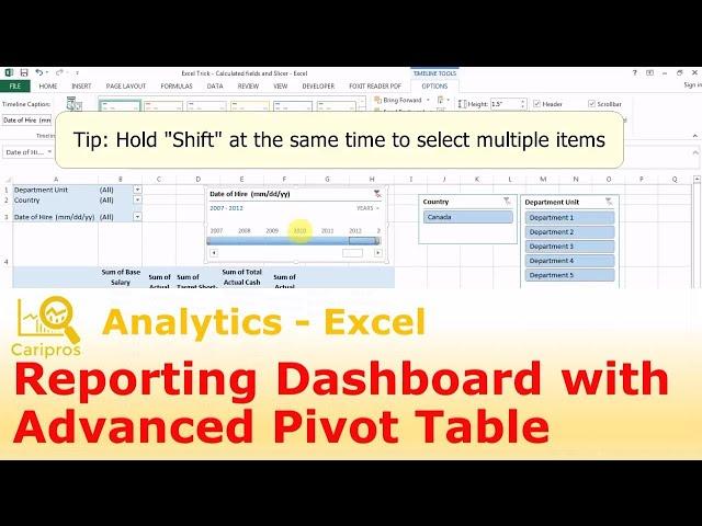 Reporting Dashboard: Advanced Pivot Table with Calculated Fields and Slicer