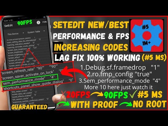 Setedit New/Best Performance Increasing Codes For Fixing Lags And Fps Drops And Get Constant 90fps