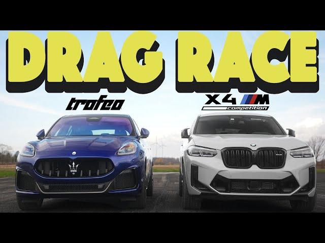 2023 Maserati Grecale Trofeo vs BMW X4M Competition, the unexpected happens. Drag and Roll Race.