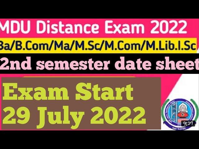 Mdu M.A,M.Sc,M.Com 2nd semester Distance exam date  sheet revised july 2022/ 2nd sem datesheetupdate