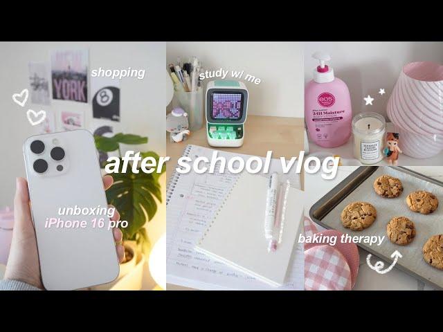 after school vlog  iPhone 16 pro unboxing, shopping, productive study w/me, divoom speaker 𝜗𝜚 ࣪˖ ִ