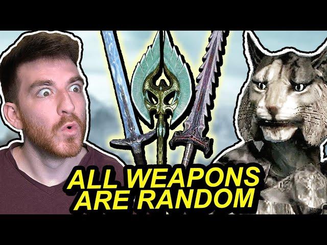 Skyrim Speedrun, but I get a RANDOM WEAPON every hit