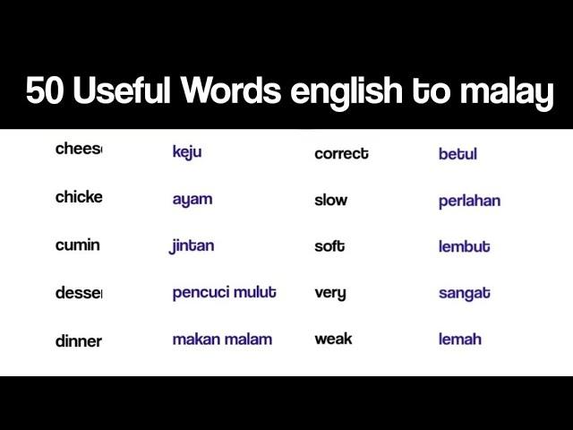 50 useful english to malay words | learn Malaysian language from English