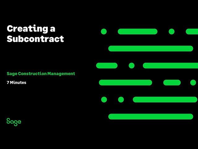 Sage Construction Management - Create a Subcontract