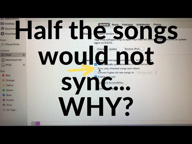 Half of Music playlist would not synchronize with iPod/iPhone. Super simple reason and solution here