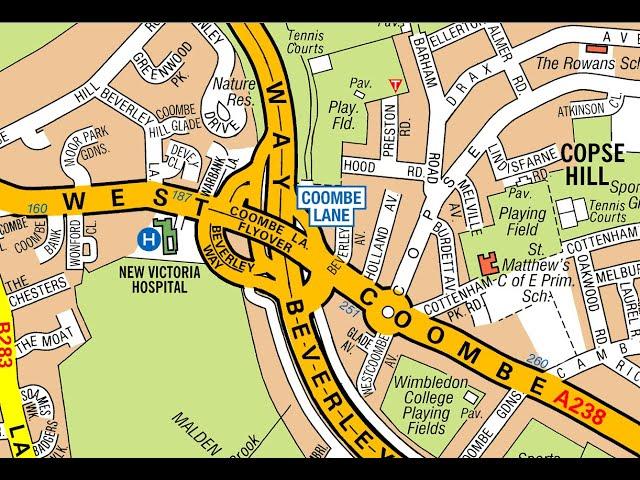 TOPOGRAPHICAL EXAM ROUTES INVOLVING COOMBE LANE FLYOVER . CONFUSING ROUTES  WITH ALL POSSIBLITIES.