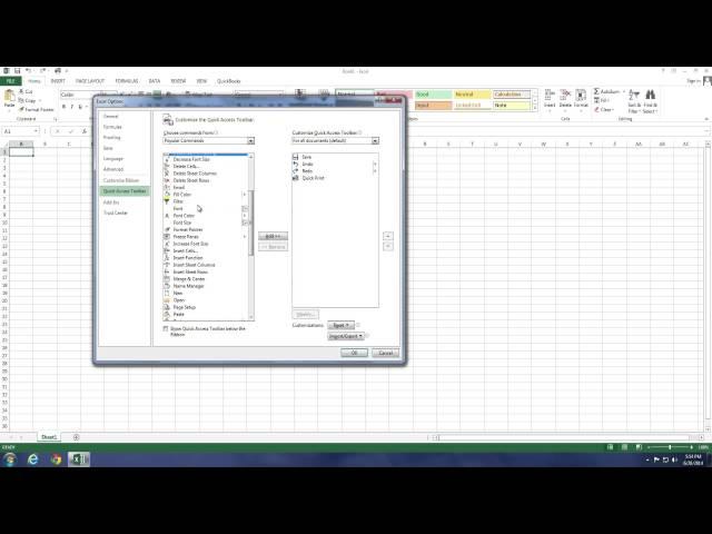 Excel 2013 Customize the Quick Access Toolbar